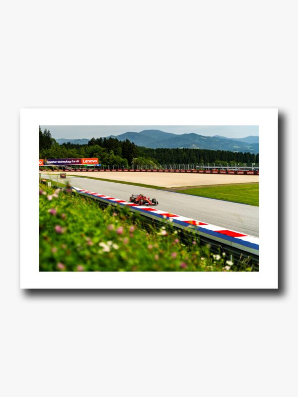 Race Car with Scenic Mountain Backdrop